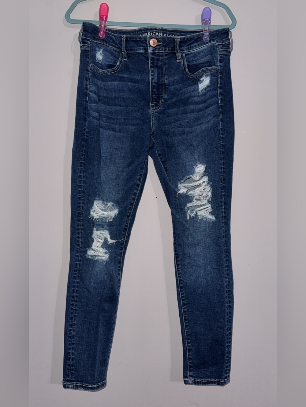 American Eagle Outfitters Distressed Dark Blue Skinny Jean Jeggings